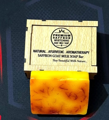 Picture of Saffron Goats Milk Soap 100 gm for Face & Body (Premium Quality  Wooden Box100gr)