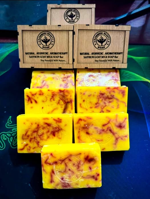 Picture of Saffron Goats Milk Soap 100 gm for Face & Body (Premium Quality  Wooden Box100gr)