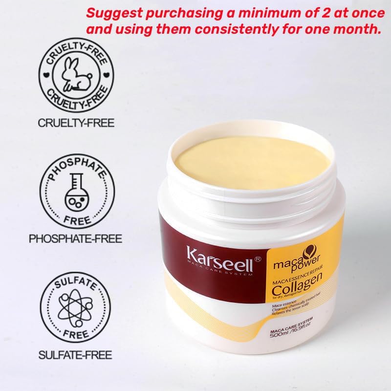 Picture of Karseell Collagen Hair Treatment Deep Repair Conditioning Argan Oil Collagen Hair Mask Essence for Dry Damaged Hair All Hair Types  500ml