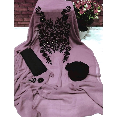 Picture of Purple Color Indian Unstitched  Georgette Embroidery Work Salwar Kameez For Women {3 Piece}