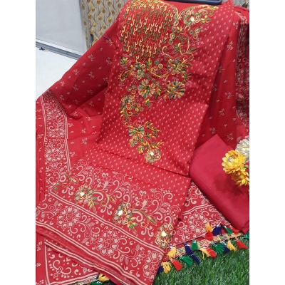 Picture of ডিজিটাল প্রিন্ট কম্পিউটার এমব্রয়ডারি ডিজাইন করা স্ক্রীন প্রিন্ট থ্রি পিচ-Skin Print Cotton Three Piece For Women