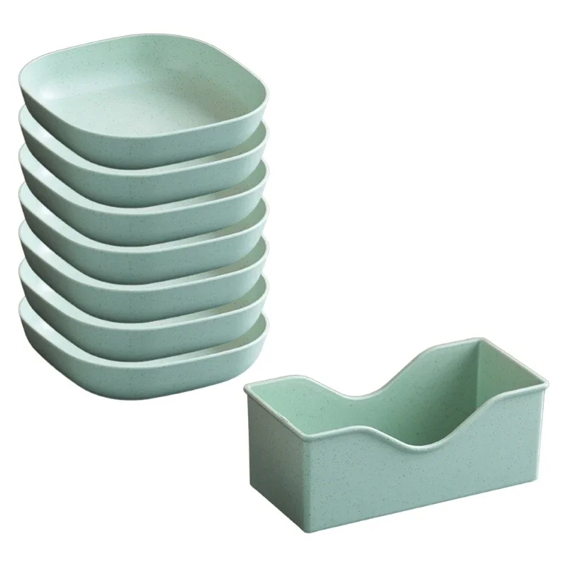 Picture of 10Pcs Square Wheat Straw Plates Salad Bowl Reusable Food Serving Dishes with Rack_D Shop