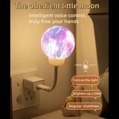 Picture of New Voice Control Smart Moon Lamp 3 Lighting Modes Can Be Timed USB Energy-Saving Lamp Rotatable Plug-In Bedside Lamp-D shop