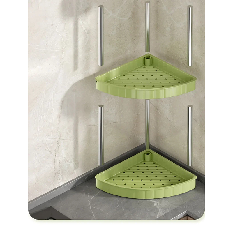 Picture of 2 layer Kitchen Spice Rack Shelf Countertop Corner Multifunctional Seasoning Supplies Rack Saving Spice Rack Organizer with Hooks