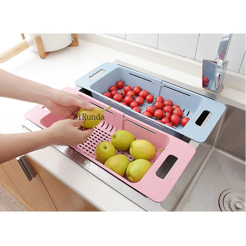 Picture of Retractable Drain Basket Sink Drain Basket Rectangular Drain Basin Kitchen Household Plastic Wash Basin Drain Bowl Rack-D shop