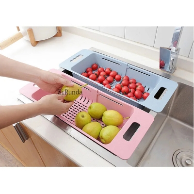 Picture of Retractable Drain Basket Sink Drain Basket Rectangular Drain Basin Kitchen Household Plastic Wash Basin Drain Bowl Rack-D shop