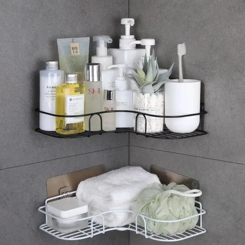 Picture of Bathroom Corner Storage Shelves Wall Mounted Rack Shampoo Holder Iron Shower Drain Basket Punch-Free Organizer Bath Accessories_ D Shop