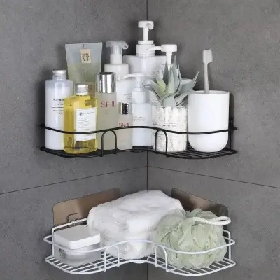 Picture of Bathroom Corner Storage Shelves Wall Mounted Rack Shampoo Holder Iron Shower Drain Basket Punch-Free Organizer Bath Accessories_ D Shop