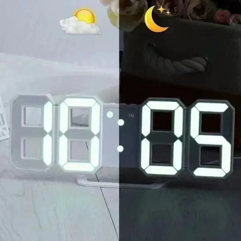 Picture of 3D Digital Wall Clock Decoration for Home Glow Night Mode Adjustable Electronic Watch Living Room LED Clock Decor Clocks Garden_D Shop