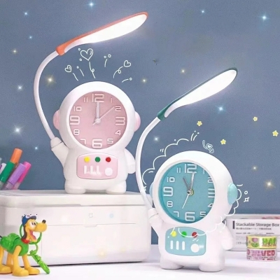 Picture of Cartoon Desk Lamp with Alarm Clock Eye Protection Night Light Desk Lamp Light Children Kids Reading Study Bedroom Living Room