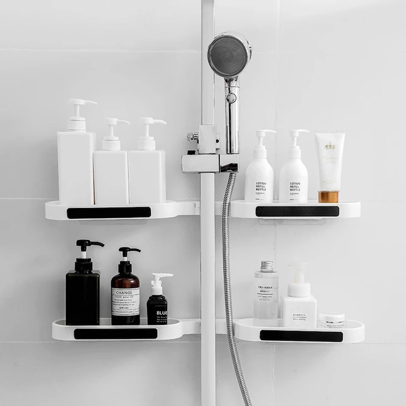 Picture of Bathroom Shelves Punch-free Revolving Rack Wall-mounted Corner Shelf Shower Storage Holder Kitchen Wall Storage Rack Organizer- D shop