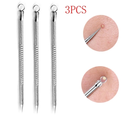 Picture of 3pcs Silver Blackhead Comedone Acne Blemish Extractor Remover Cosmetic Tool Stainless Needles Remove Tool