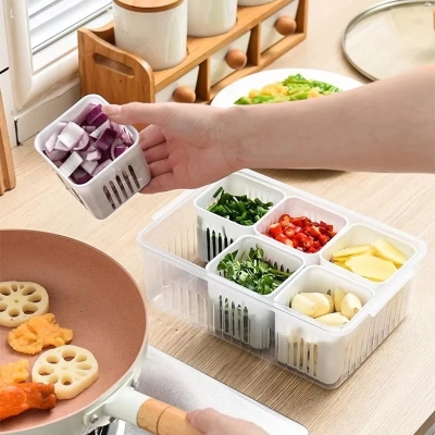 Picture of Refrigerator Food Drain Fresh-keeping Box Ginger Garlic Onion Pepper Storage Box Fruit Vegetable Drain Basket Kitchen Organizer_ D Shop