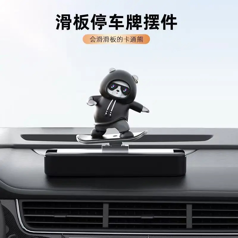 Picture of Car Parking Phone Number plate Sliding Skateboard Bear Cute Cartoon Scooter Center Console Ornaments Car Decoration Accessories_D Shop
