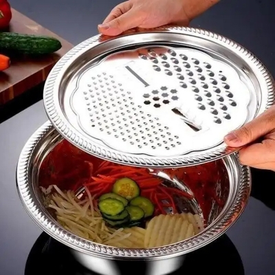 Picture of Germany Multifunctional Stainless Steel Basin Set Mixing Bowl Set Grater Bowl 3 In 1 Salad Maker Bowl Mixing Bowl Set With Drain_D Shop