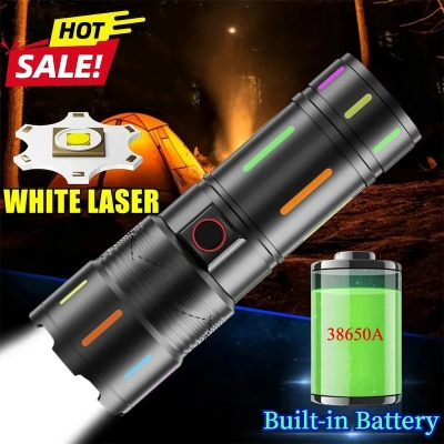 Picture of High Power White Laser LED Flashlight with Luminous Strips 3000 Meter Long-Range TYPE-C Rechargeable Zoomable Camping Lamp_D Shop