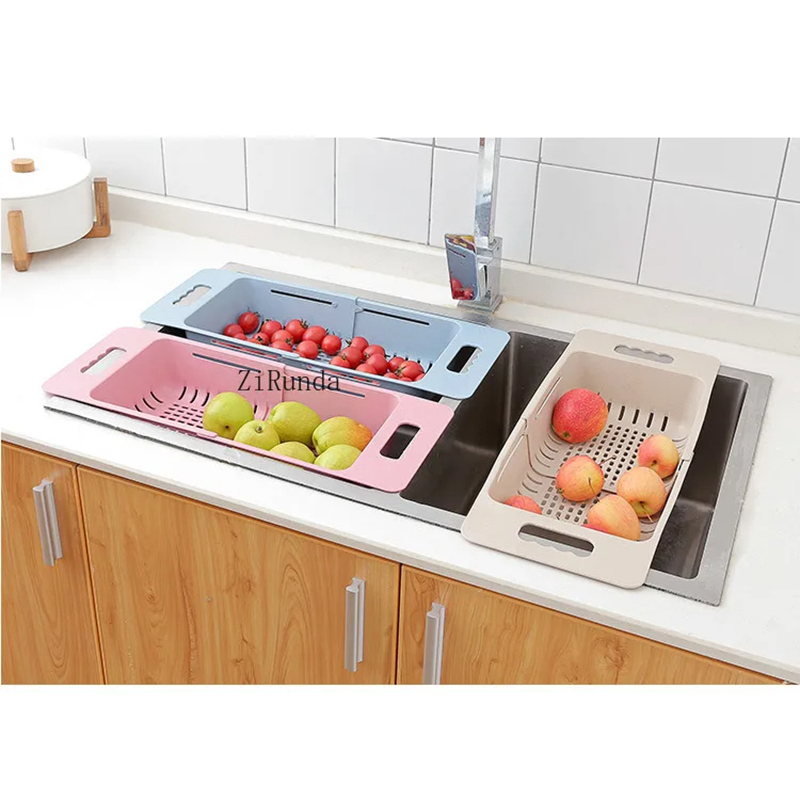 Picture of Retractable Drain Basket Sink Drain Basket Rectangular Drain Basin Kitchen Household Plastic Wash Basin Drain Bowl Rack-D shop