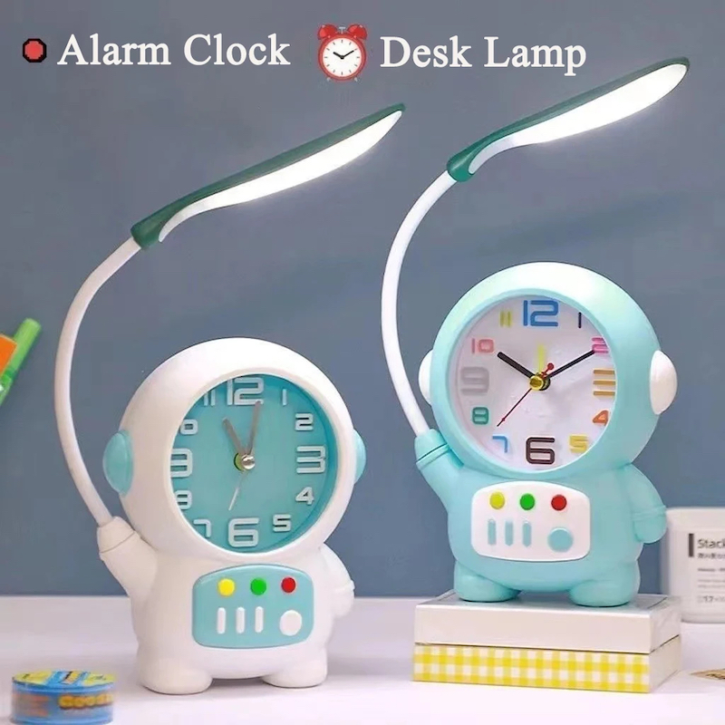 Picture of Cartoon Desk Lamp with Alarm Clock Eye Protection Night Light Desk Lamp Light Children Kids Reading Study Bedroom Living Room