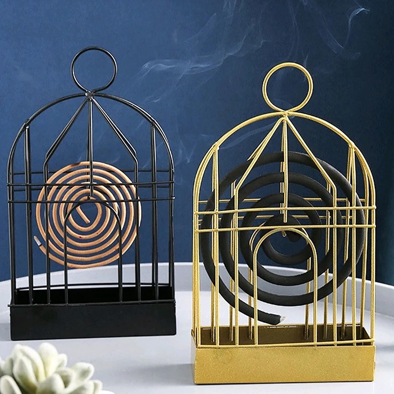 Picture of 1Pc Household Fireproof Sandalwood Ash Box Mosquito Coil Incense Box Wrought Iron Hanging Creative Birdcage Mosquito Coil Holder_D Shop