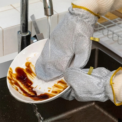 Picture of D shop 1/2pcs Steel Kitchen Dishcloth Multipurpose Wire Dishwashing Rag Clean Glove Wet/dry Multipurpose Wire Miracle Cleaning Cloths