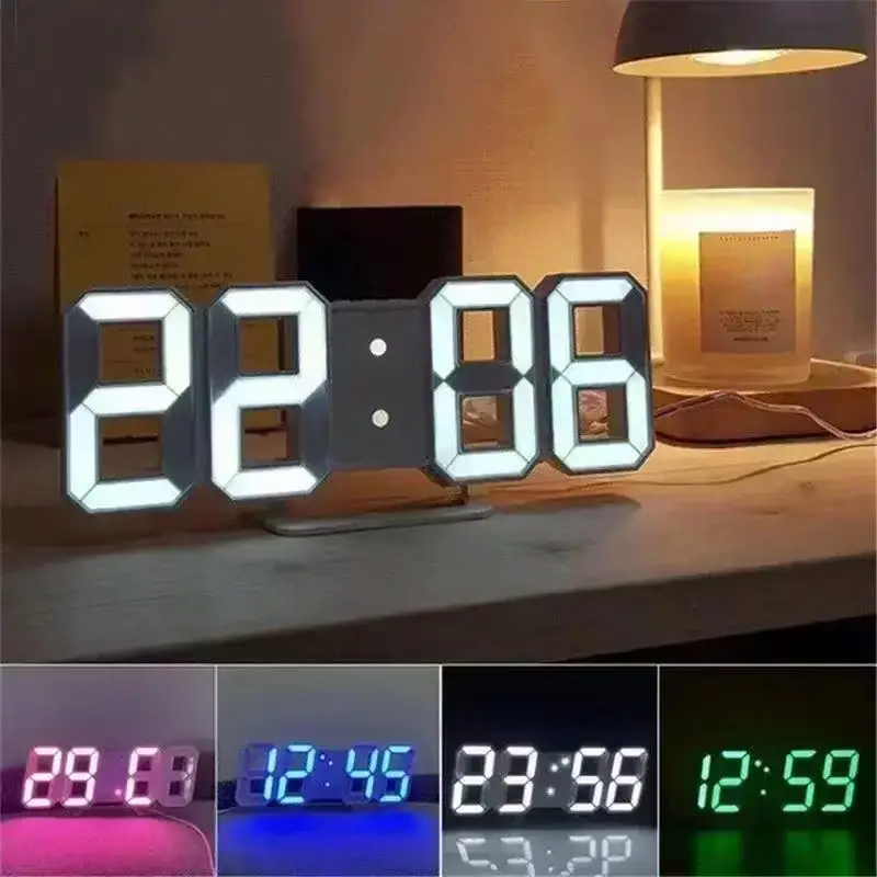 Picture of 3D Digital Wall Clock Decoration for Home Glow Night Mode Adjustable Electronic Watch Living Room LED Clock Decor Clocks Garden_D Shop