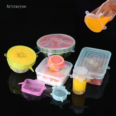 Picture of Silicone food cover 6pcs Cover Stretch Lids Reusable Durable and Expendable Lids Silicone Covers for Fresh Food Leftovers Keep Food Fresh_ D Shop