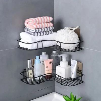 Picture of Bathroom Corner Storage Shelves Wall Mounted Rack Shampoo Holder Iron Shower Drain Basket Punch-Free Organizer Bath Accessories_ D Shop