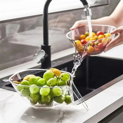 Picture of D Shop Clear Drain Basket Funnel For Kitchen Multifunctional Drainage Basket Large Capacity Vegetable Washing Basket Kitchen Organizer