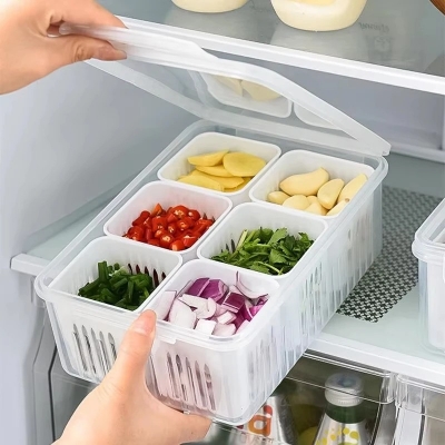 Picture of Refrigerator Food Drain Fresh-keeping Box Ginger Garlic Onion Pepper Storage Box Fruit Vegetable Drain Basket Kitchen Organizer_ D Shop