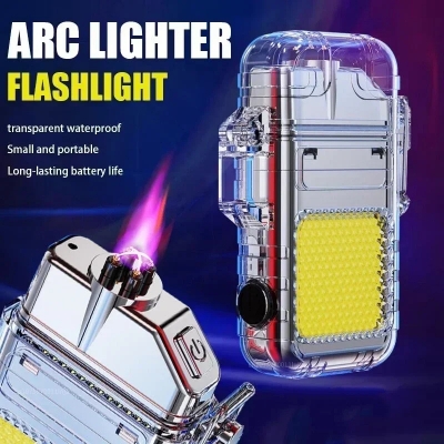 Picture of Waterproof and Windproof Double Arc Lighter Flashlight USB Rechargeable Lighter Outdoor Camping Lighting Tool Men's Gift_D Shop