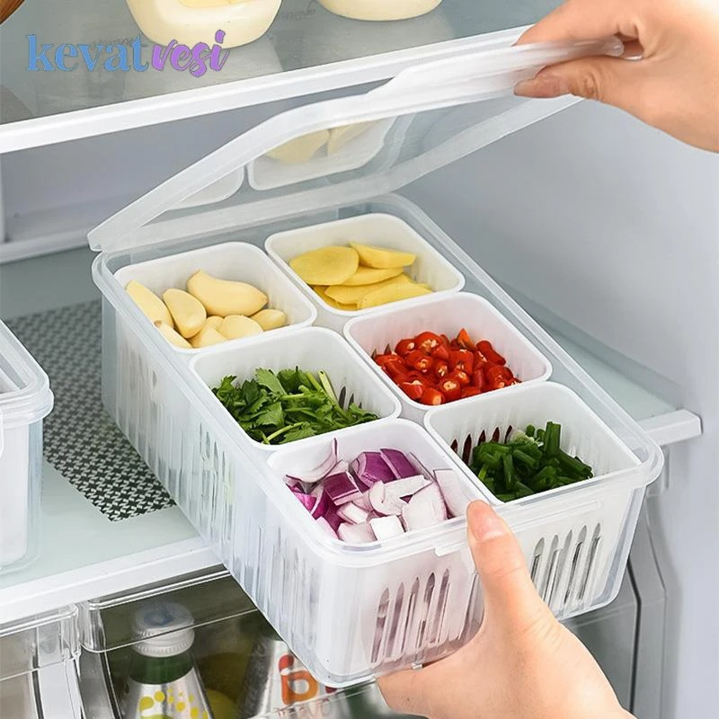 Picture of Refrigerator Storage Box 6 Grid Food Vegetable Fruit Storage Box Fridge Organizer Drain Basket Meat Onion Ginger Clear Crisper_D Shop