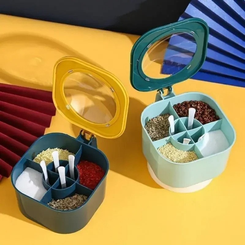 Picture of 4 In 1 Seasoning Box with Spoon Spice Jar Multi Compartment Salt Pepper Spice Jars Pots Kitchen Accessories Condiment Container_D Shop