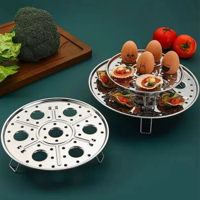 Picture of D Shop 18cm Round Stainless Steel Steamer with Water Separation Design for Cooking Steamed Foods, Detachable Egg Steaming Rack Included