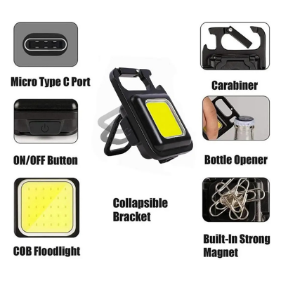 Picture of Mini Super Bright LED Working Light and lighter, USB Rechargeable Keychain Light COB Flashlight Waterproof Torch for Outdoor Camping Fishing_ D Shop