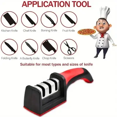 Picture of Kitchen Knife Sharpener Multi-function 3 Stages Type Quick Sharpening Tool With Non-slip Base Kitchen Knives Accessories Gadget_D Shop