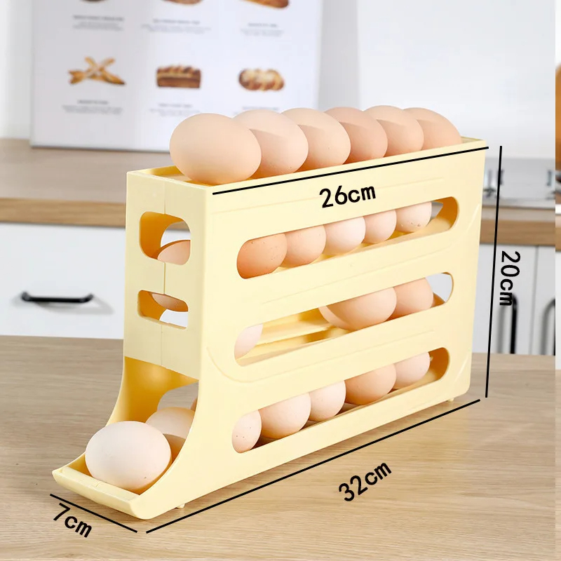 Picture of 4 Tiers Egg Holder for Fridge: 30 Eggs Auto Rolling Egg Dispenser, Space-Saving Egg Dispenser Holder, Fridge Egg Storage Rack Large Capacity Egg Organizer for Refrigerator Kichen Cabinet (Clear)-D Shop