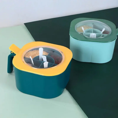 Picture of 4 In 1 Seasoning Box with Spoon Spice Jar Multi Compartment Salt Pepper Spice Jars Pots Kitchen Accessories Condiment Container_D Shop