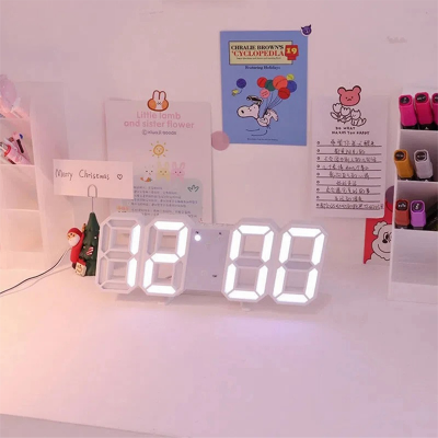 Picture of 3D Digital Wall Clock LED Table Clock Time Alarm Temperature Date Sound Control Night Light With Button Control Clock ( Only White Color) - D Shop