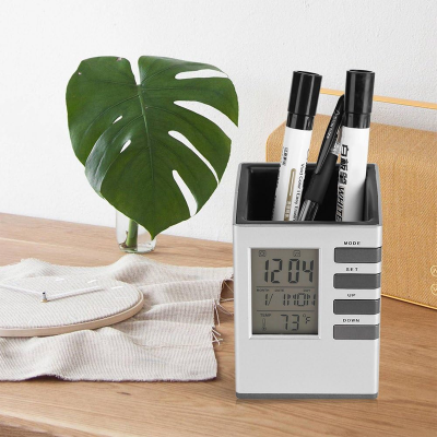 Picture of Multifunctional Pen Holder and Digital Alarm Clock LCD for Student, Office, Desk Supplies Organizer