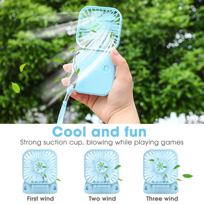 Picture of D Shop Portable Hanging Neck Mini Fans Rechargeable USB Folding Fan Mute Handheld Desktop Multi Function Three Speed Charge Fan-Multicolor