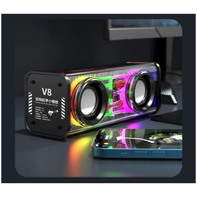 Picture of V8 Bluetooth Speaker Transparent Sound Box Colorful Lights Dual Speaker High Power Subwoofer Soundba-D shop