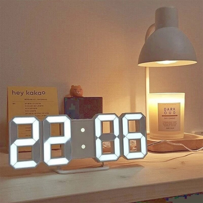 Picture of 3D Digital Wall Clock LED Table Clock Time Alarm Temperature Date Sound Control Night Light With Button Control Clock ( Only White Color) - D Shop