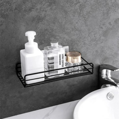 Picture of Bathroom Storage Rack Kitchen Organizer Shelf Black Shelves Corner Frame Iron Shower Punch Free Mounted Caddy Rack-D shop