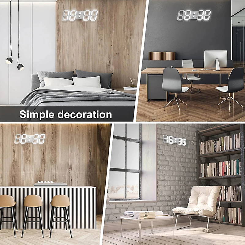 Picture of D Shop (22.4cm X 8.2cm) Glowing Night Mode Date Temperature Display Precise Digital Clock 3D LED Electronic Table Clock-White