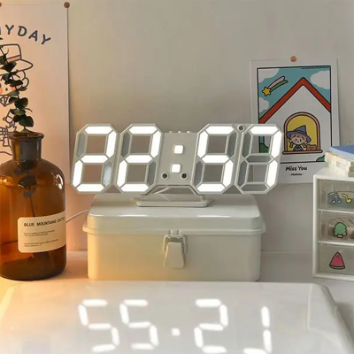 Picture of 3D Digital Wall Clock LED Table Clock Time Alarm Temperature Date Sound Control Night Light With Button Control Clock ( Only White Color) - D Shop