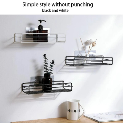 Picture of Bathroom Storage Rack Kitchen Organizer Shelf Black Shelves Corner Frame Iron Shower Punch Free Mounted Caddy Rack-D shop