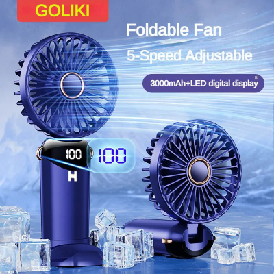 Picture of D Shop Handheld Mini Fan Foldable Portable Neck Hanging Fans 5 Speed USB Rechargeable Fan with Phone Stand and Display Screen-Multicolor
