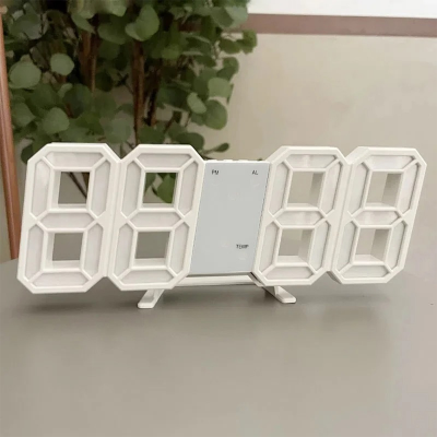 Picture of 3D Digital Wall Clock LED Table Clock Time Alarm Temperature Date Sound Control Night Light With Button Control Clock ( Only White Color) - D Shop