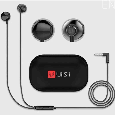 Picture of Uiisii Hm 12 In-Ear Clear Music & Gaming Durable- L -Shaped 3.5Mm Earphone Or Headphone  Premium Stereo Bass (Metal Body) Volume Rocker Premium Pouch - Headphone