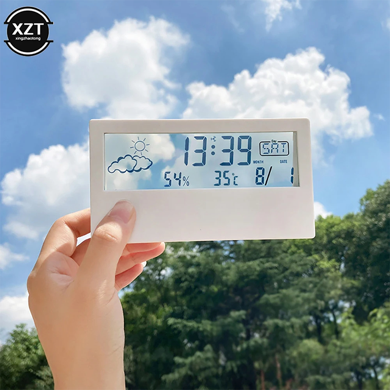 Picture of LCD Desktop Alarm Clock Transparent Calendar Weather and Digital Temperature and Humidity Display Home Appliance Smart Life